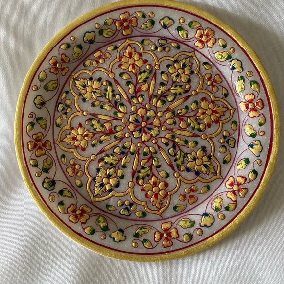 GORGEOUS Floral Motif Marble Hand Painted Gold Leaf Decorative Plate - Picture 3 of 7